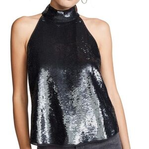 NWT Joie Lei Lei Sequined Party Halter Top Black- Size XL